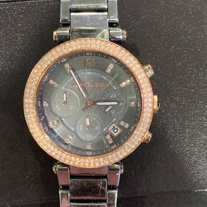 Michael Kors Gun Metal Watch with Diamonds